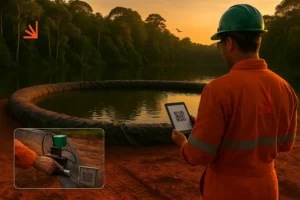 alt="Obra com geomembrana PEAD executada pela Solutec-AM em Manaus-AM para impermeabilização técnica na Amazônia Legal"